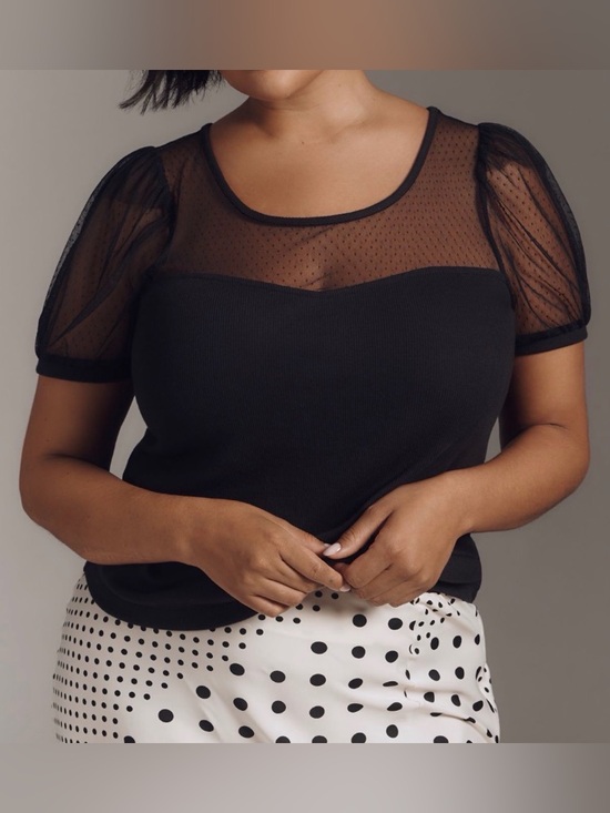 Maeve Tops - NWT MAEVE Sheer Yoke Sweetheart Black Knit Top sz 2X